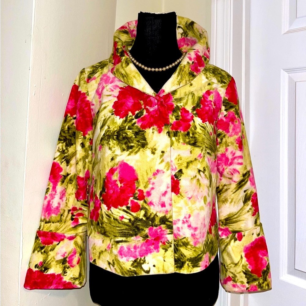 Odille velour Floral Women's Jacket - Pink and Green